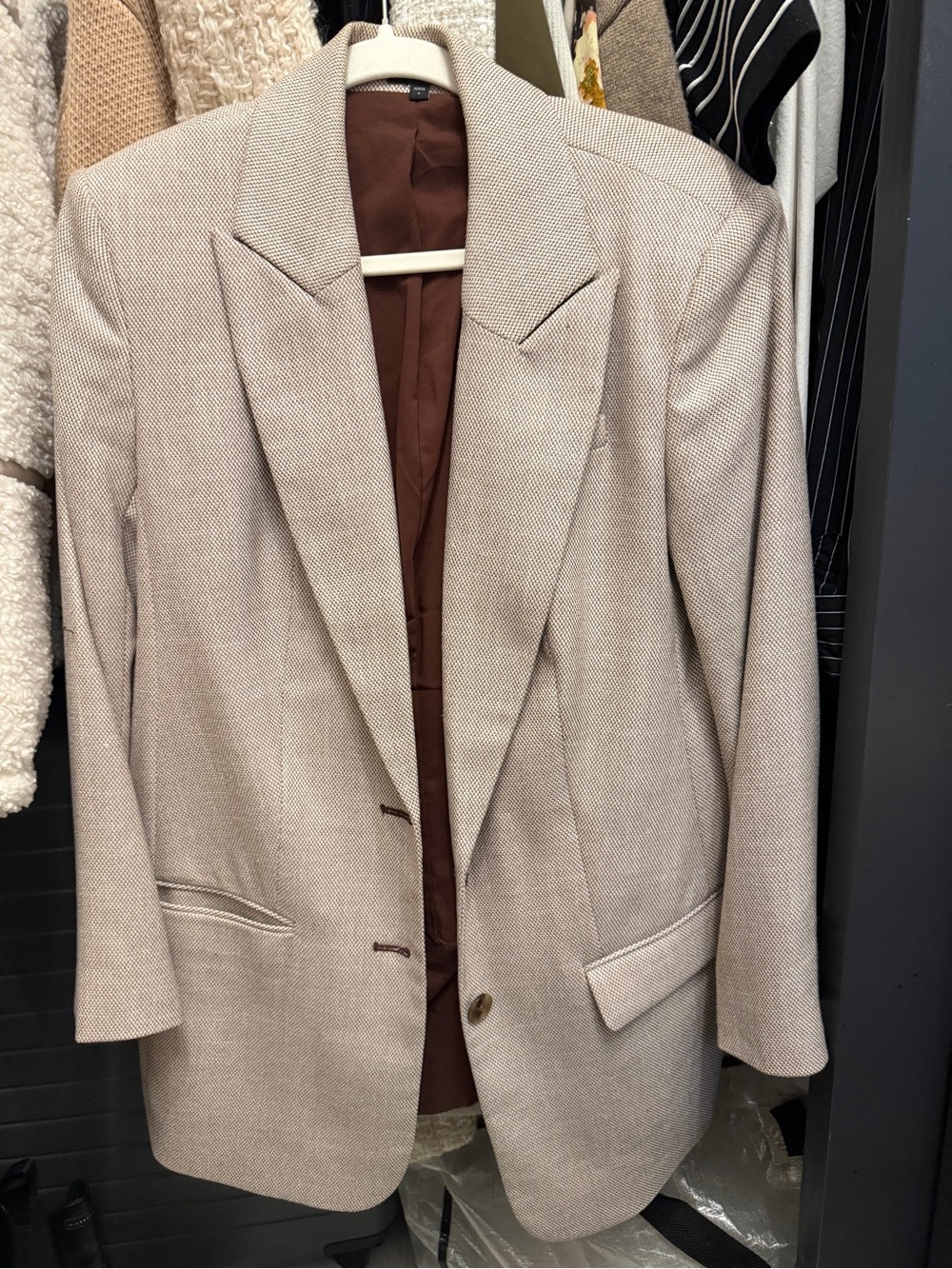 Express Light Beige Textured Blazer